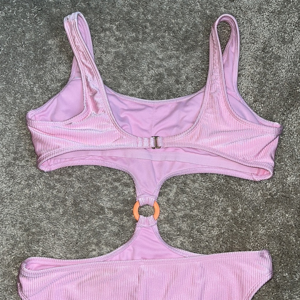 Pink Ribbed One-Piece Monokini Swimsuit - Picture 6 of 8